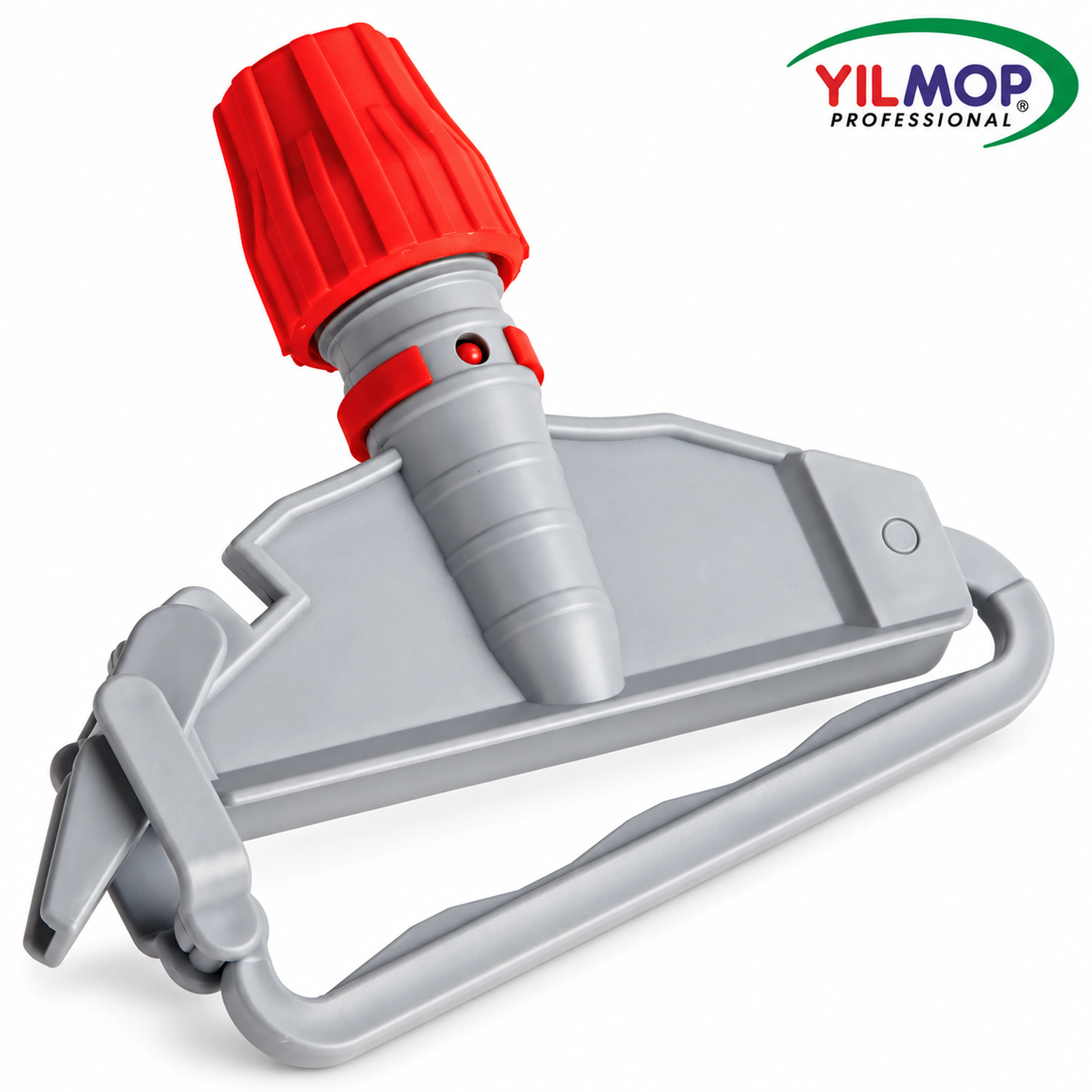 Yılmop YM-251 Dar Islak Mop Tutucu – PLASTİK, gri gövde ve kırmızı sap bağlantısı