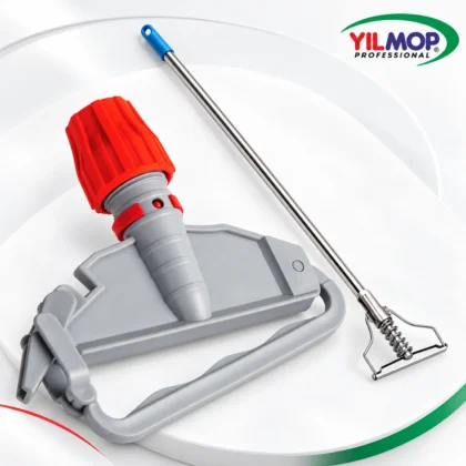Gri plastik ıslak mop tutucu ve krom saplı yaylı aparat