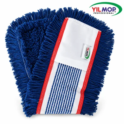 Yılmop YM-117 40 cm mavi pamuk kat kesik mop, kırmızı kenarlı beyaz cepli arka yüz