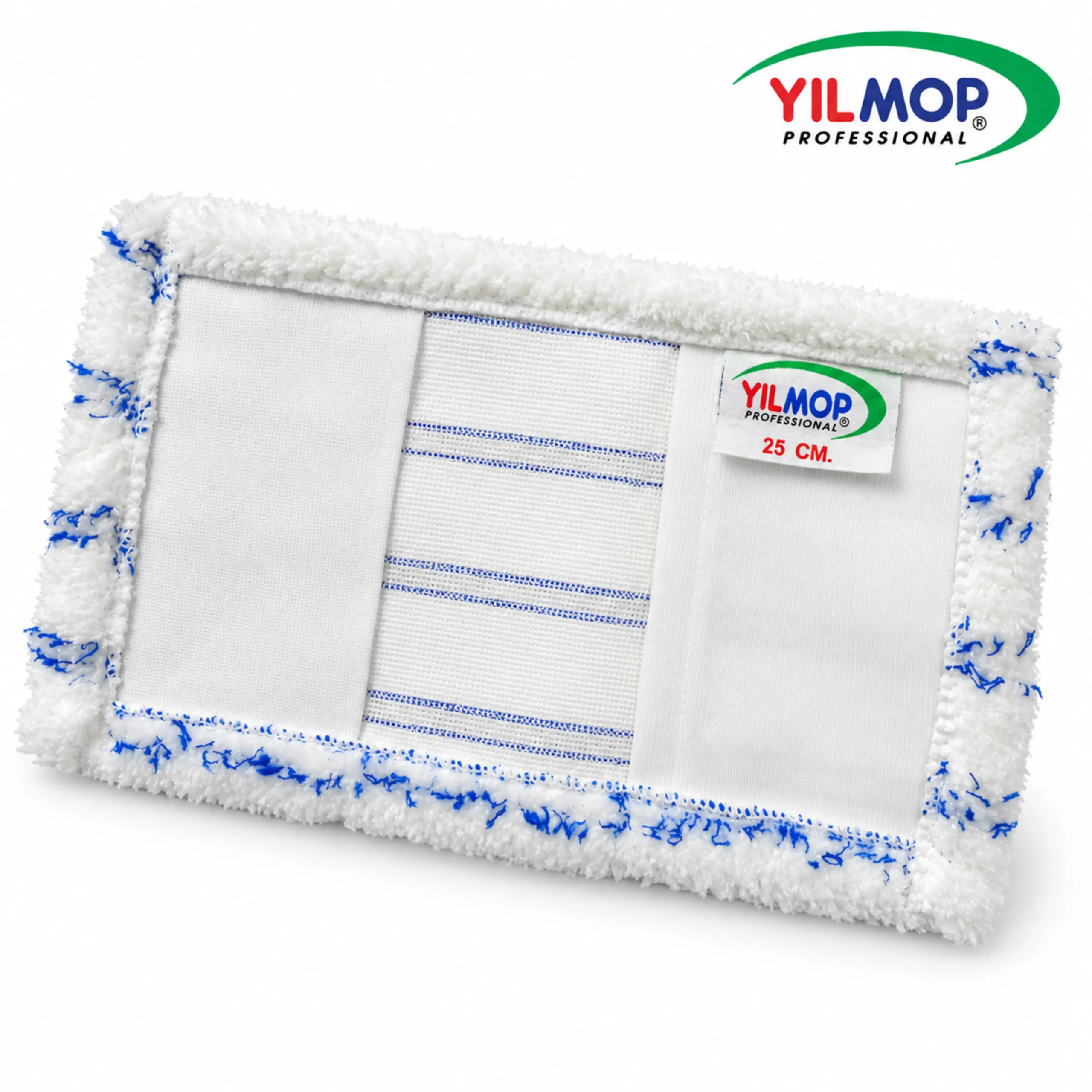 Yılmop YM-141 25 cm beyaz ve mavi lifli mikrofiber mop, cepli arka yüz