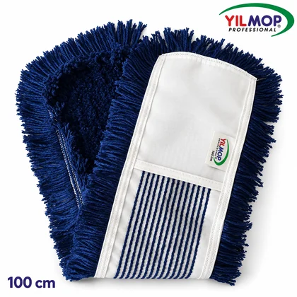 Yılmop YM-136 Orlon Mop – Katkesik (EXTRA) 100 cm, koyu mavi mopun ön ve arka görünümü
