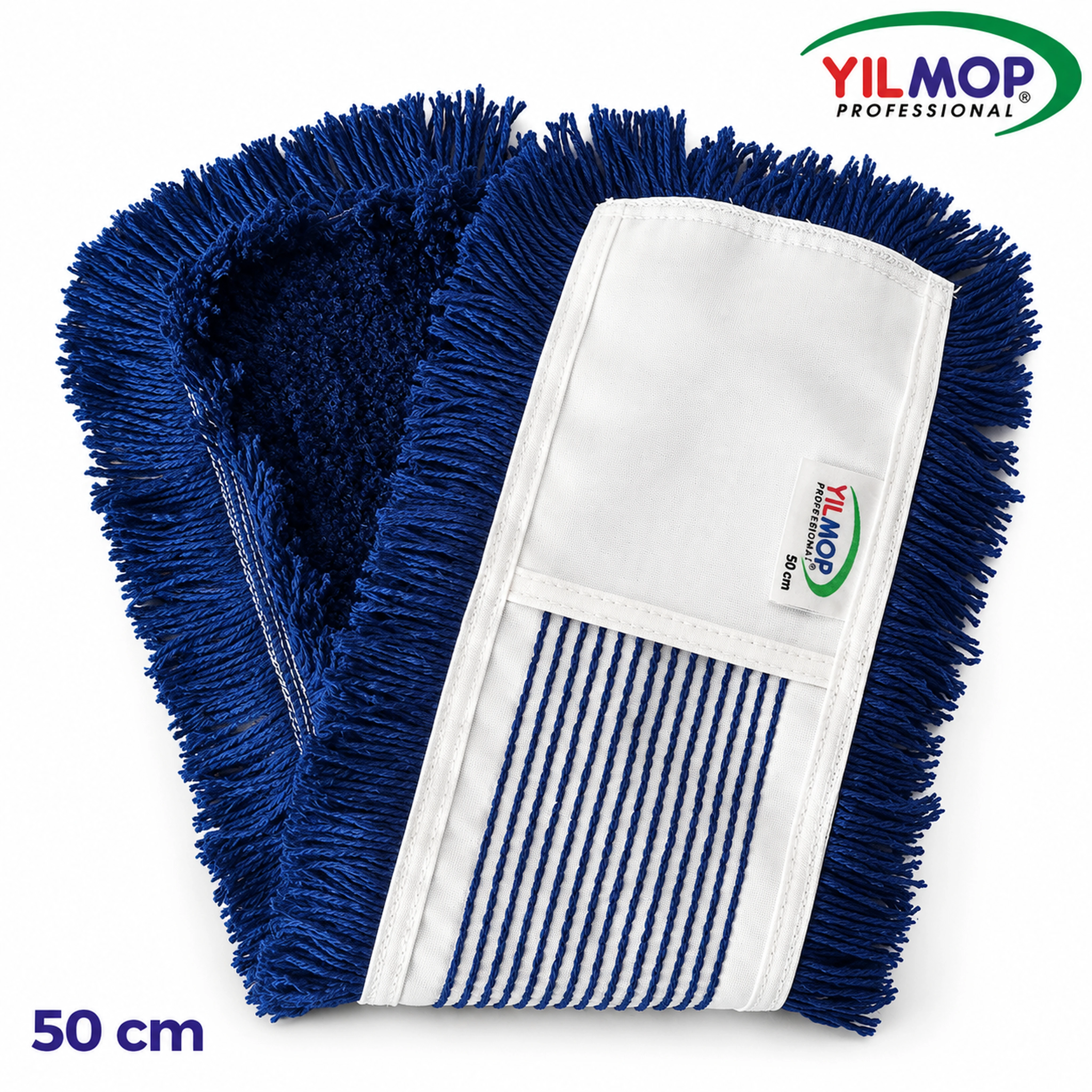 Yılmop YM-133 Orlon Mop – Katkesik (EXTRA) 50 cm, koyu mavi mopun ön ve arka görünümü