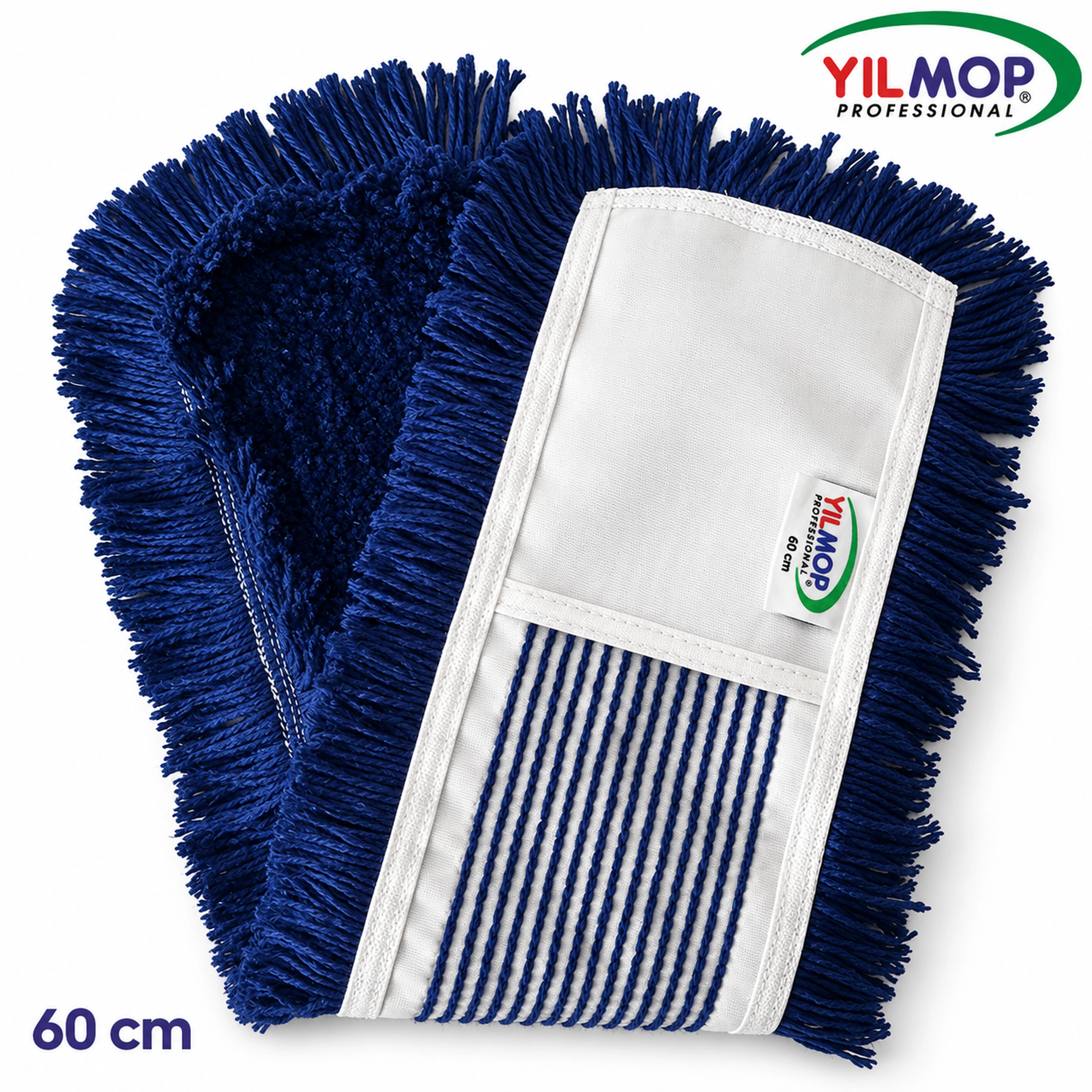 Yılmop YM-134 Orlon Mop – Katkesik (EXTRA) 60 cm, koyu mavi mopun ön ve arka görünümü