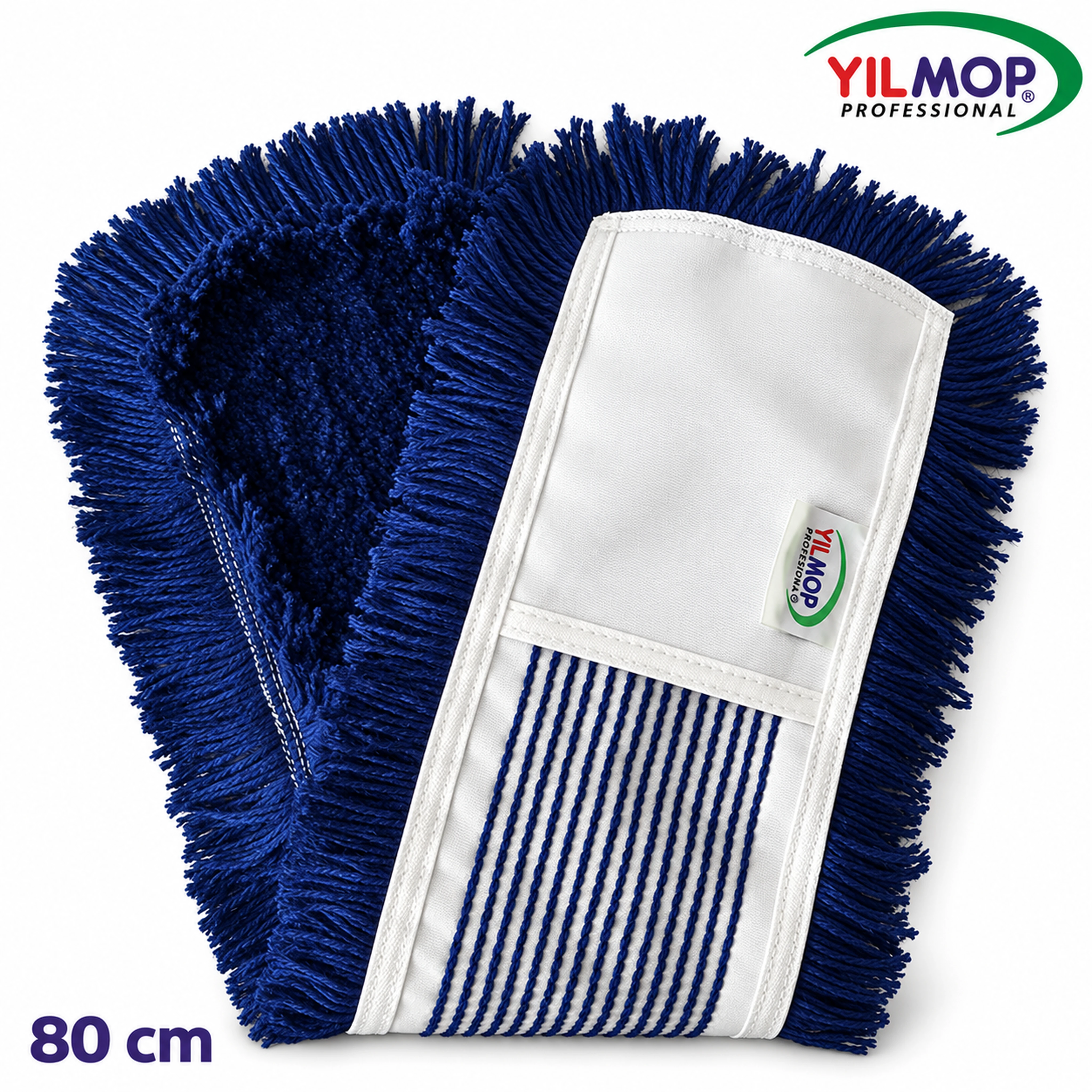 Yılmop YM-135 Orlon Mop – Katkesik (EXTRA) 80 cm, koyu mavi mopun ön ve arka görünümü