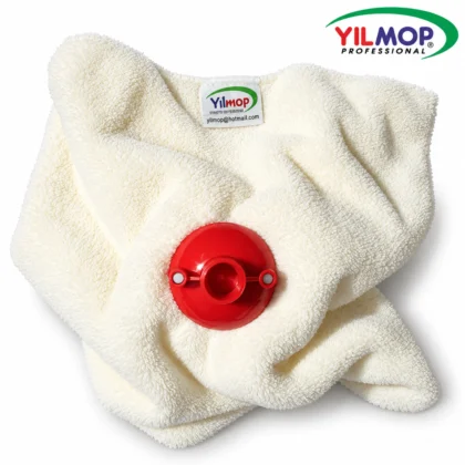 Yılmop YM-302 iki katlı vidalı havlu mop, kırmızı bağlantılı beyaz Welsoft kumaş