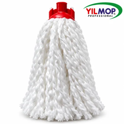 Yılmop YM-303 beyaz mikrofiber ipli vidalı mop başlığı, kırmızı bağlantı