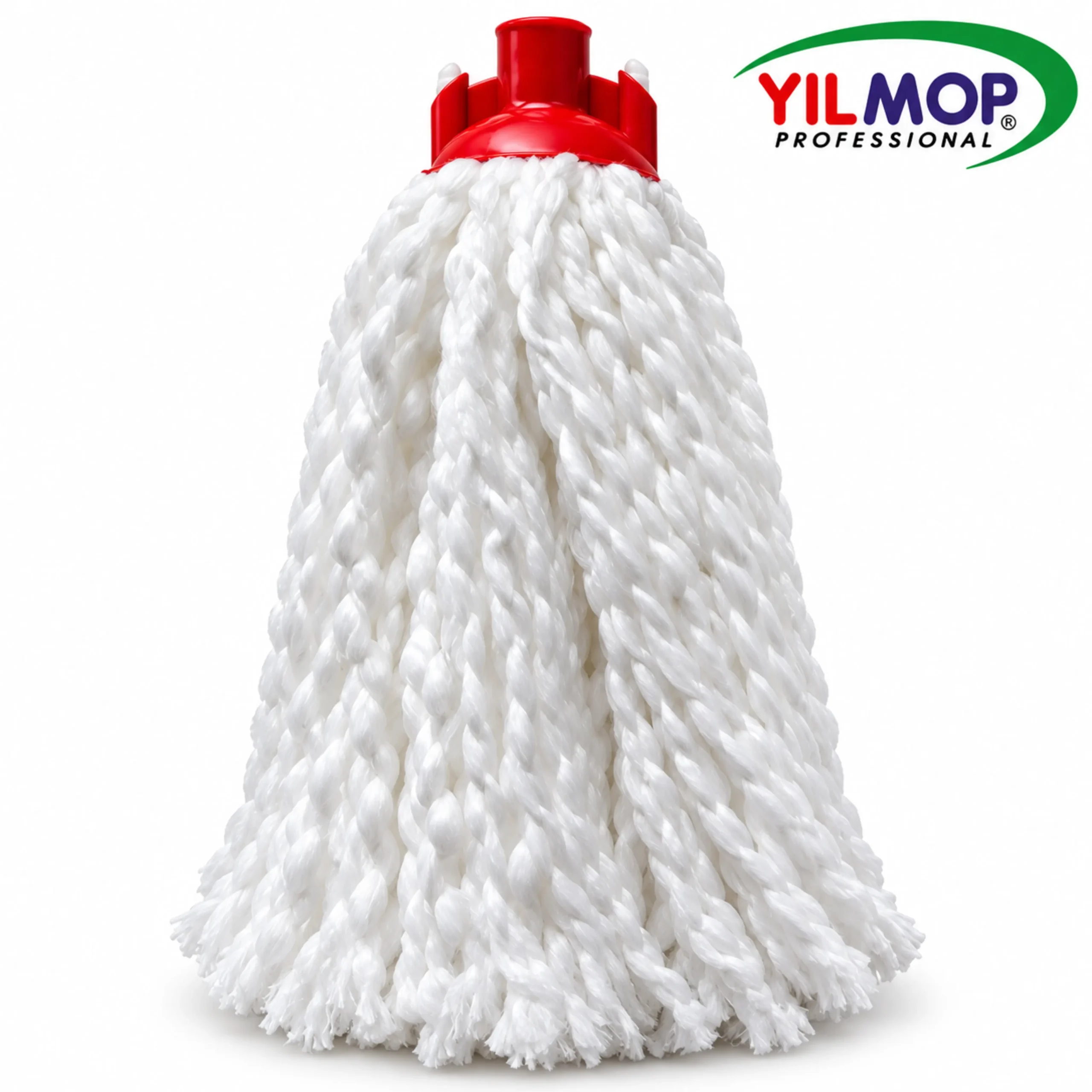 Yılmop YM-303 beyaz mikrofiber ipli vidalı mop başlığı, kırmızı bağlantı