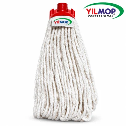 Yılmop YM-301 beyaz pamuk ipli vidalı mop başlığı, kırmızı bağlantı