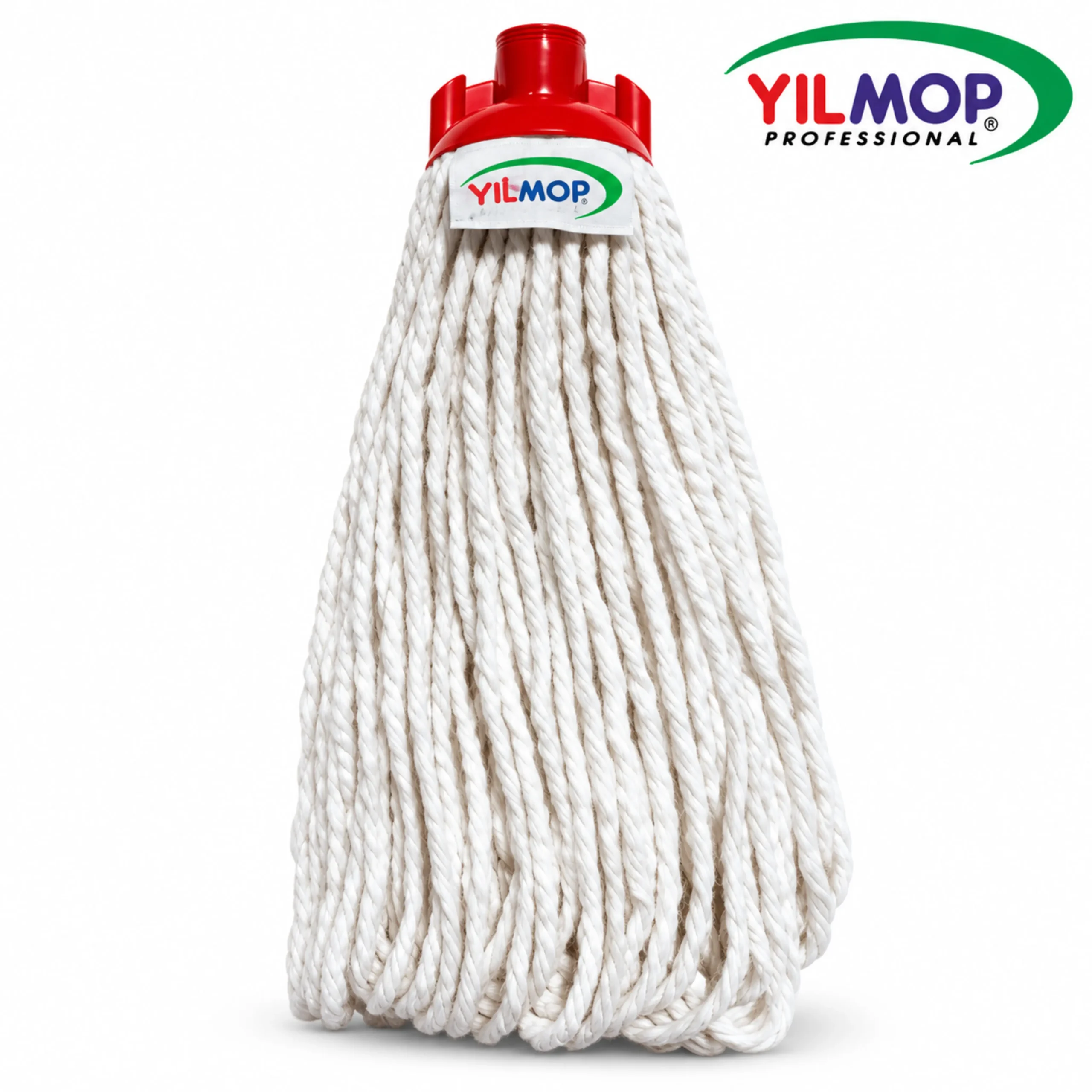 Yılmop YM-301 beyaz pamuk ipli vidalı mop başlığı, kırmızı bağlantı