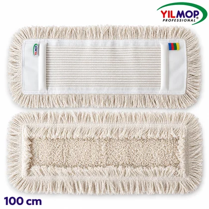 Yılmop YM-126 Zincirdikiş Mop -100 cm, beyaz zincir dikişli mopun ön ve arka görünümü