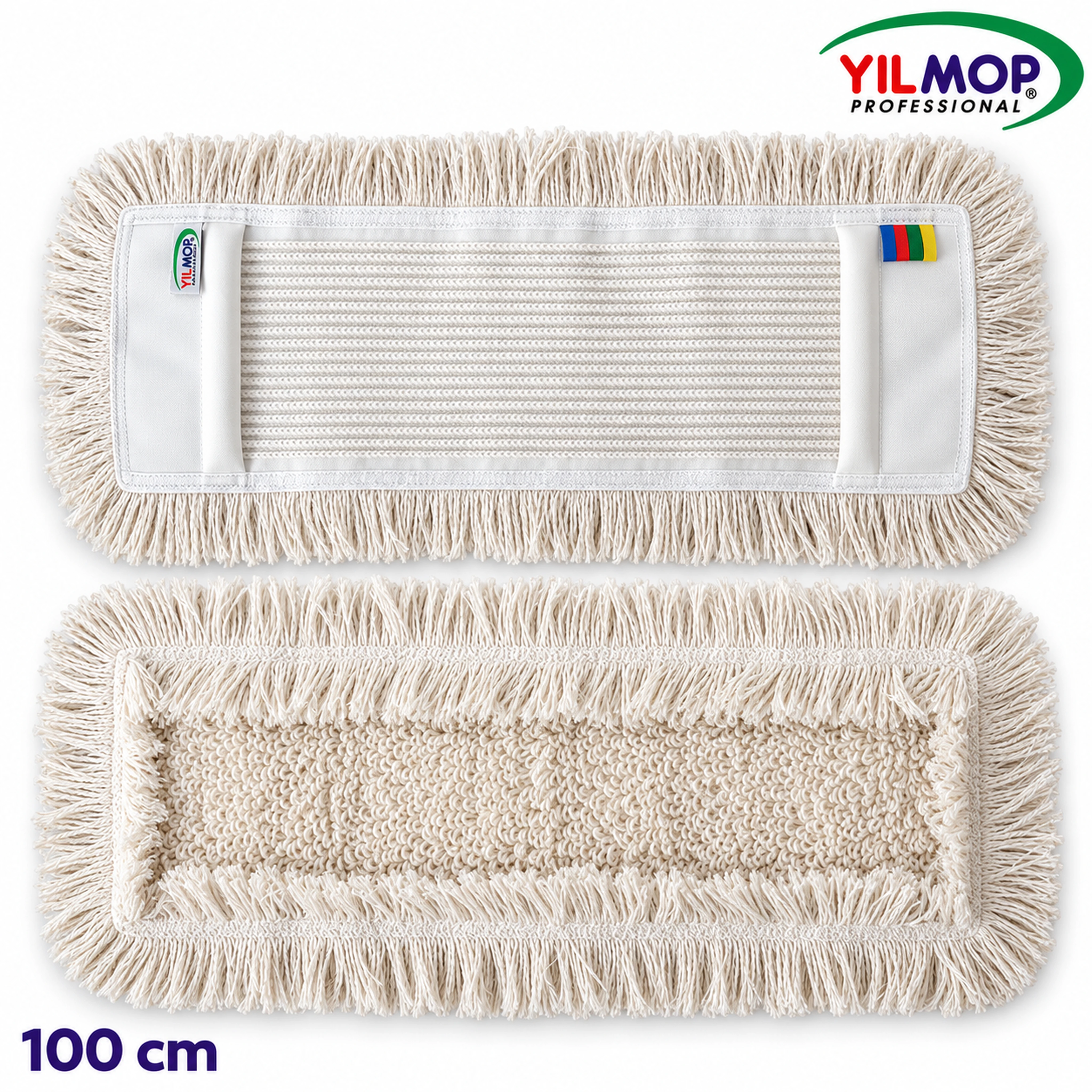 Yılmop YM-126 Zincirdikiş Mop -100 cm, beyaz zincir dikişli mopun ön ve arka görünümü