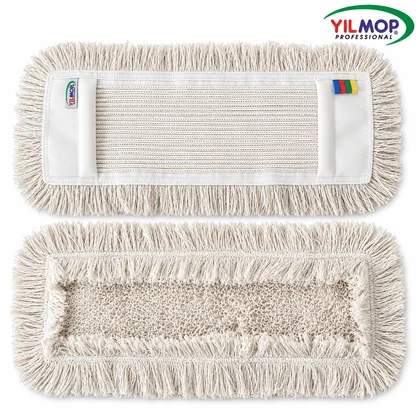 Yılmop YM-122 Zincirdikiş Mop – 40 cm, beyaz zincir dikişli mopun ön ve arka görünümü
