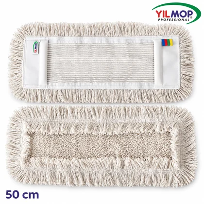 Yılmop YM-123 Zincirdikiş Mop – 50 cm, beyaz zincir dikişli mopun ön ve arka görünümü