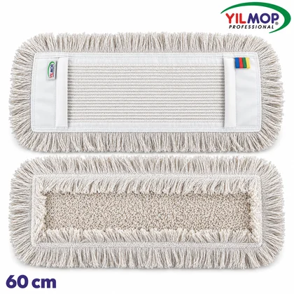 Yılmop YM-124 Zincirdikiş Mop – 60 cm, beyaz zincir dikişli mopun ön ve arka görünümü
