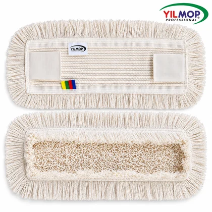 Yılmop YM-111 Zincirdikiş Mop – KULAKLI 40 cm, kulaklı beyaz mopun ön ve arka görünümü